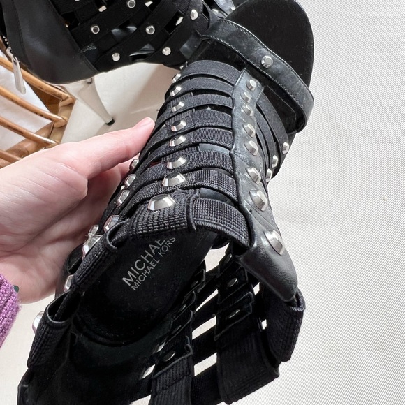 Michael Kors - Black Sherry Open Toe Studded Silvertone Sexy Caged Sandals - Picture 6 of 6